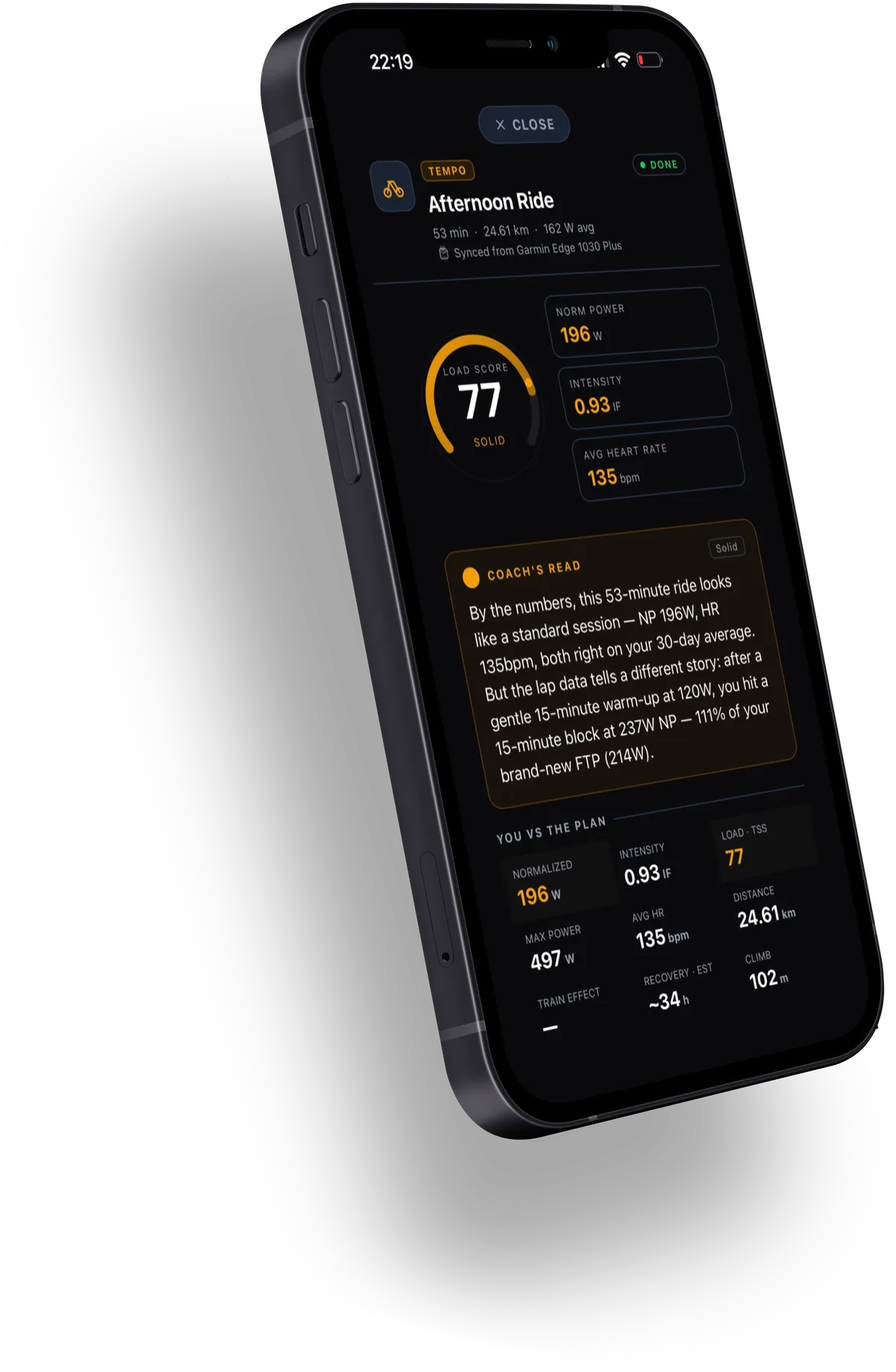Movement Rebels post-ride coach analysis, dark theme