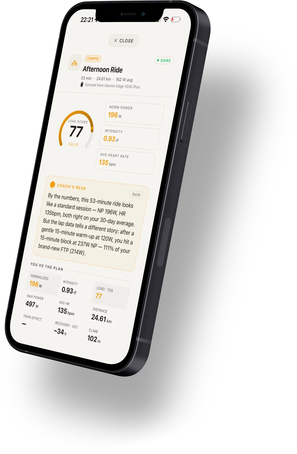 Movement Rebels post-ride coach analysis, light theme