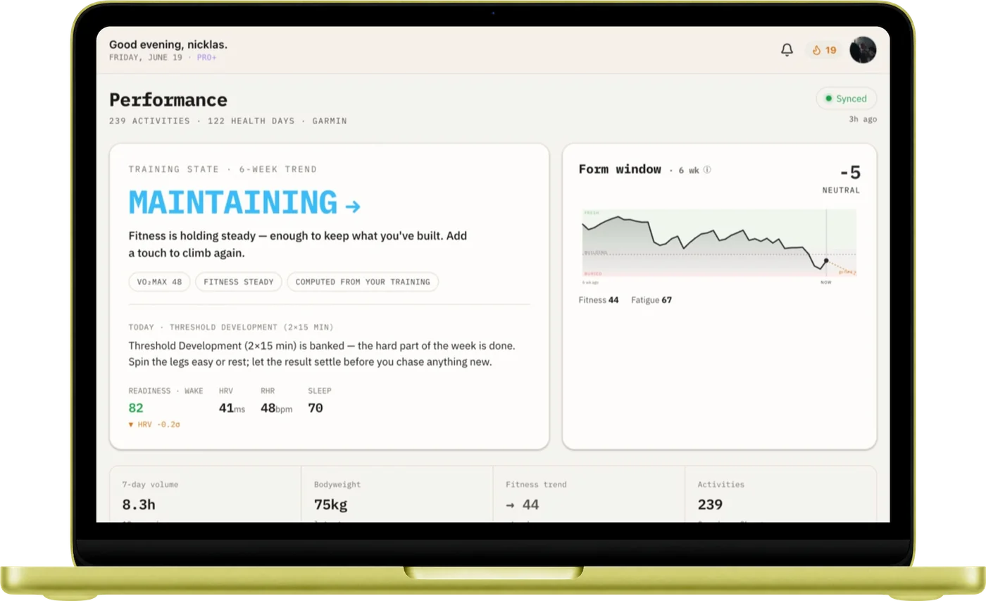 Movement Rebels Performance dashboard, dark theme, on a MacBook