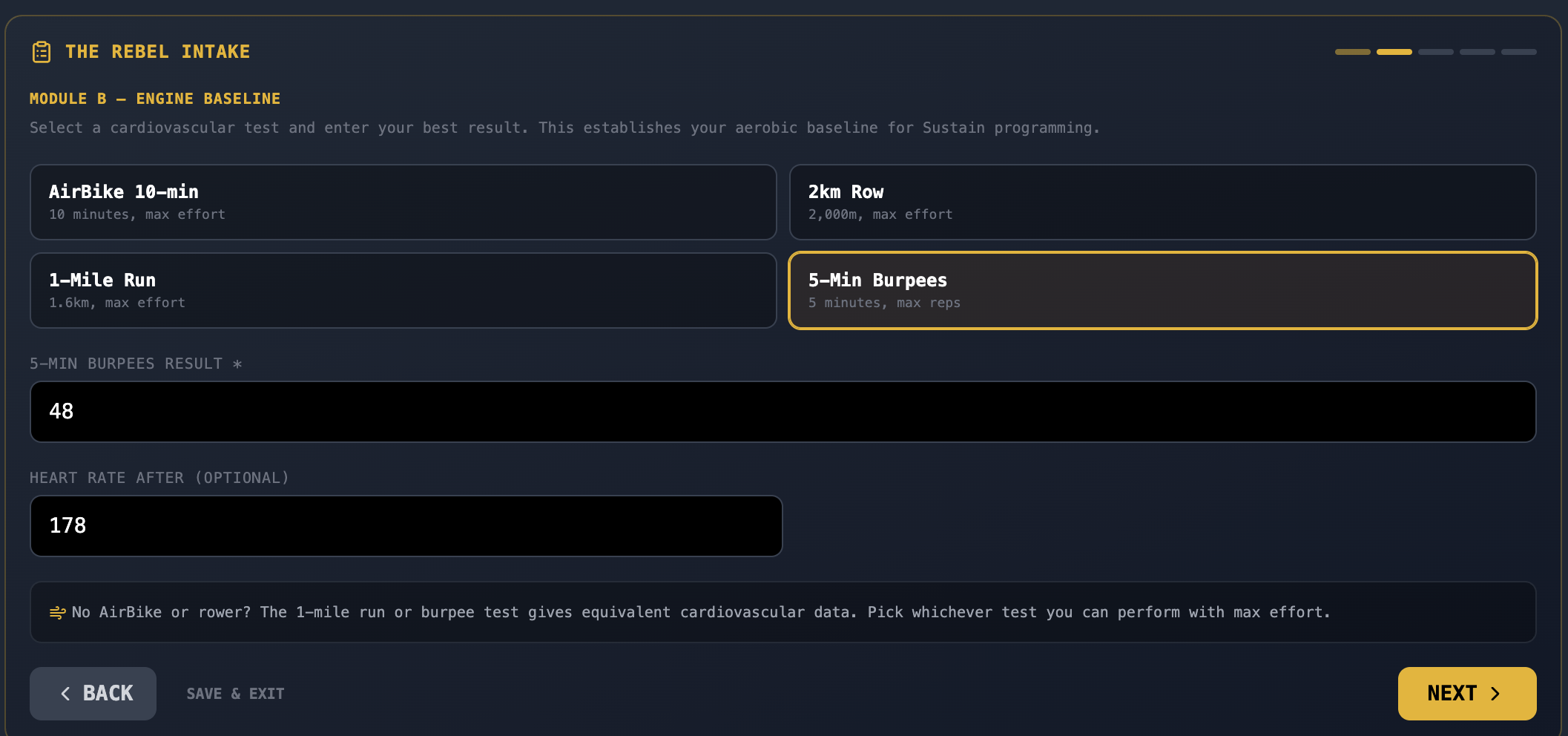 Athlete DNA assessment — Rebel Work cardiovascular baseline test